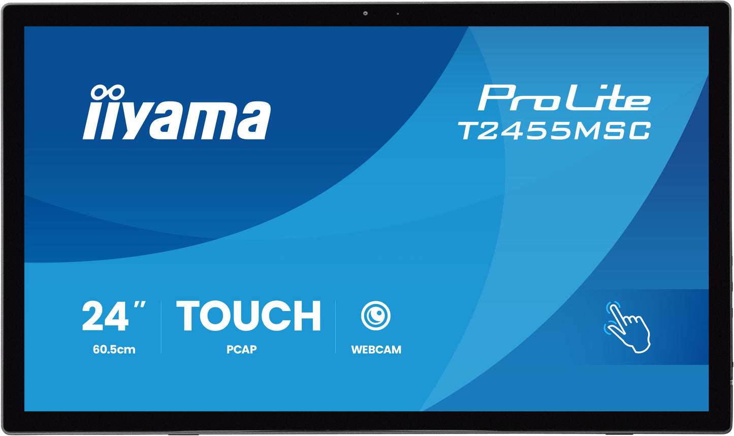Iiyama Prolite T2455MSC-B2 24WIDE LCD Touch Screen, 1920 x 1080, 120 Hz IPS panel, LED Bl., Flat Bezel Free Glass Front, Speakers, HDMI, Di