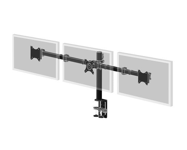 Flexible desk mount for tripple monitor. Desk mount with clamp. Monitor size 10-27 , VESA 75x75 or 100x100mm, <=10kg.