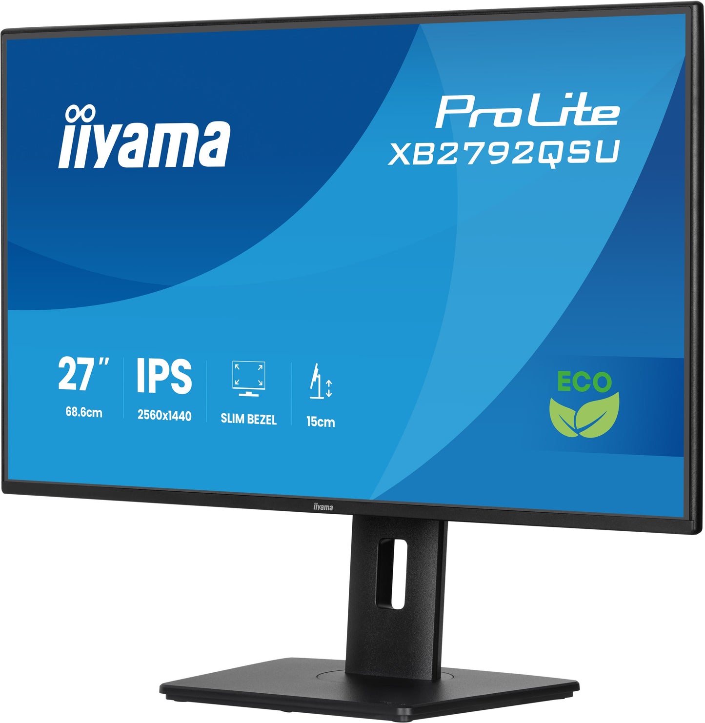IIYAMA 27WIDE LCD, 2560 x 1440, 120 Hz IPS panel, LED Bl., Adaptive Sync, USB-Hub(2xOut v3.2), Pivot, Height Adjust.(15cm), 350 cd/m², 1500