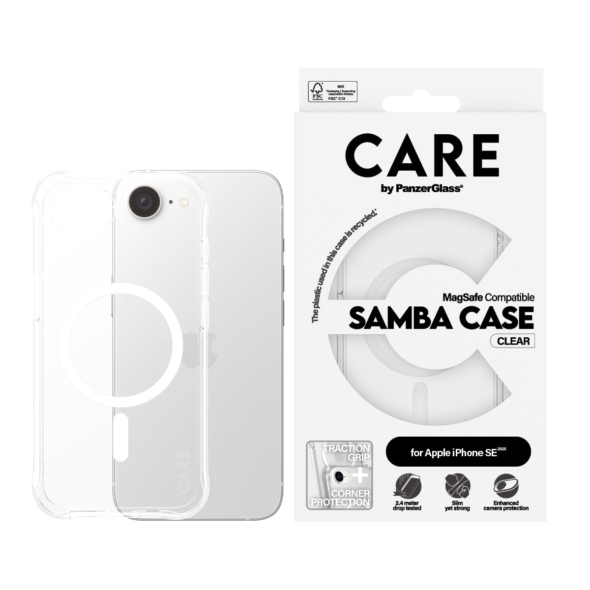 CARE by PanzerGlass Fashionable Samba Case Transparent w. MagSafe iPhone 16e