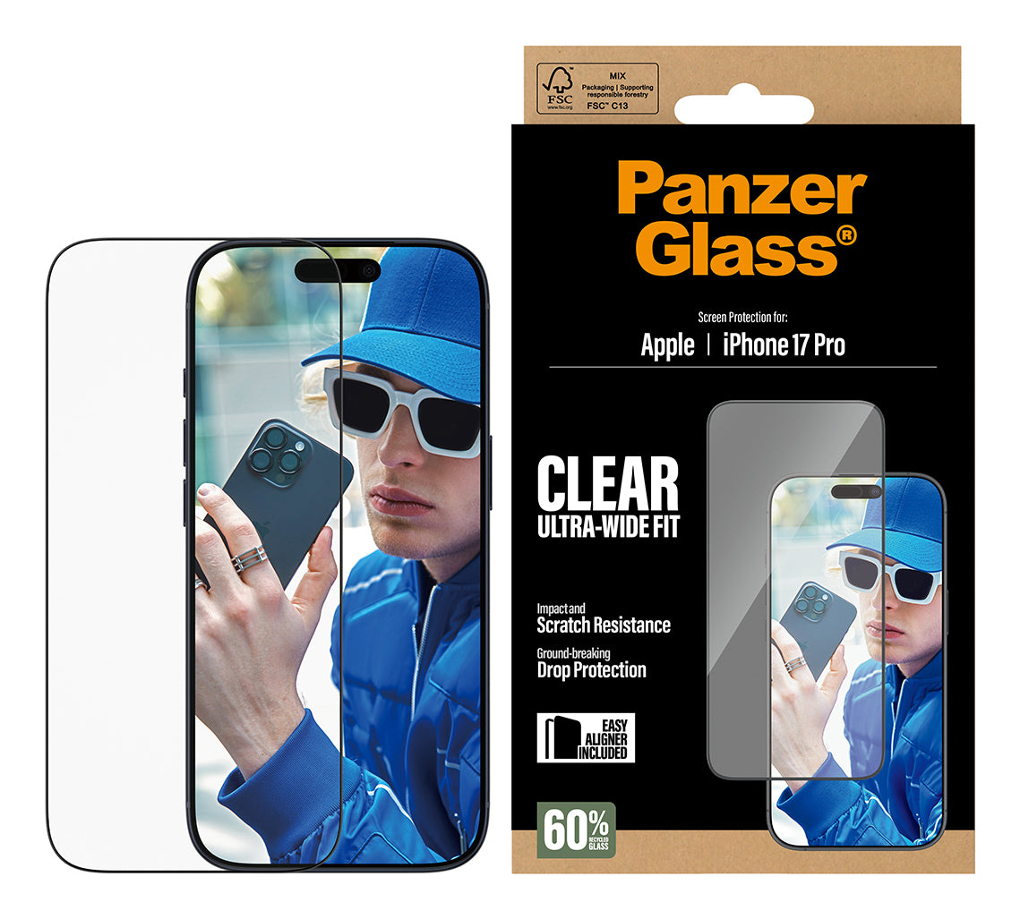 PanzerGlass Screen Protector Ultra-Wide Fit - Clear - voor iPhone 17 Pro
