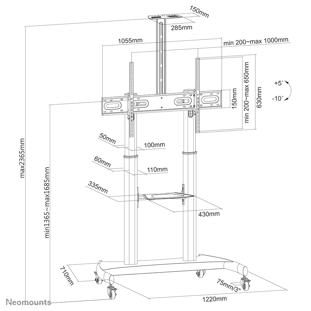 Mobile Flat Screen Floor Stand (height: 128-160 cm)