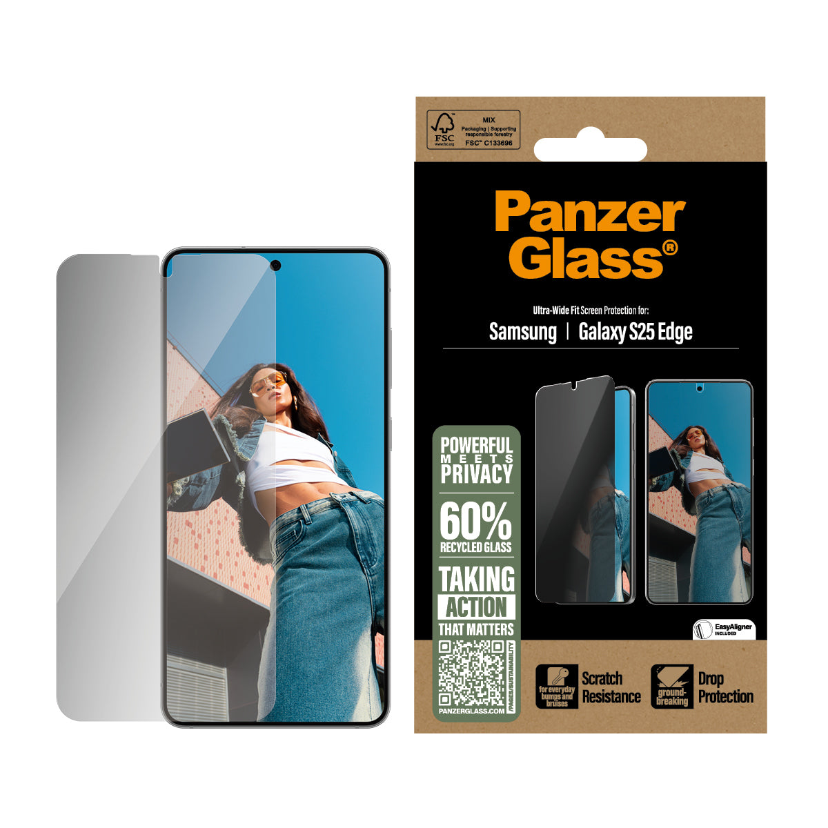 PanzerGlass Privacy Screen Protector - Clear - voor Samsung Galaxy S25 Edge