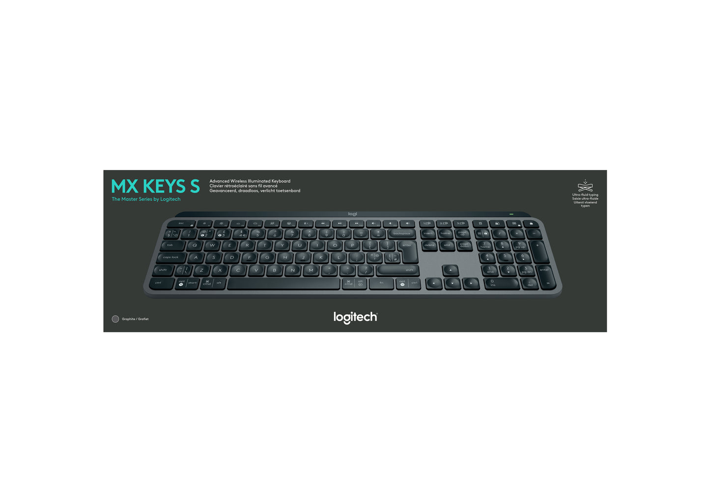 Logitech MX Keys S draadloos toetsenbord, BE Azerty, verlicht, Bluetooth, USB C oplaadbaar, voor Windows PC, Linux, Chrome, Mac
