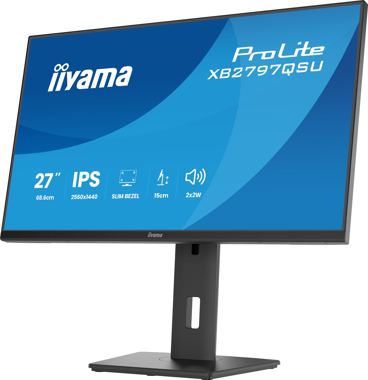 IIYAMA XB2797QSU-B1 27inch IPS QHD 4-side slim bezel EyeComfort 350cd/m2 4ms Speakers 2x HDMI DP 2xUSB 3.2 2xUSB Type-C 15cm Adj.