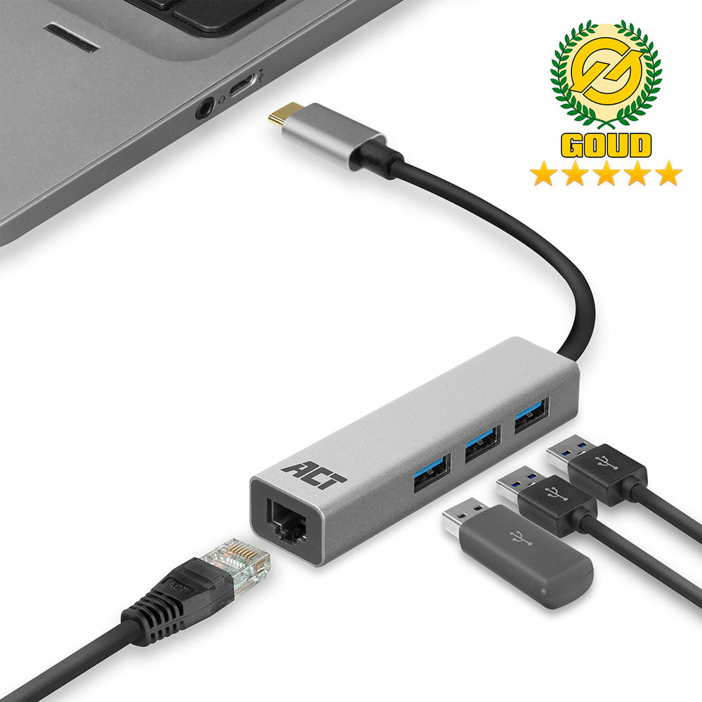 USB-C to USB-A Hub 3 ports with Gigabit Ethernet, metal housing