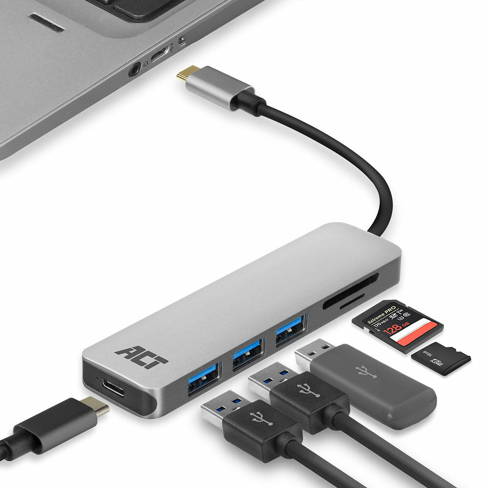 USB-C to USB-A Hub 3 ports with card-reader and PD Pass-through,                metal housing