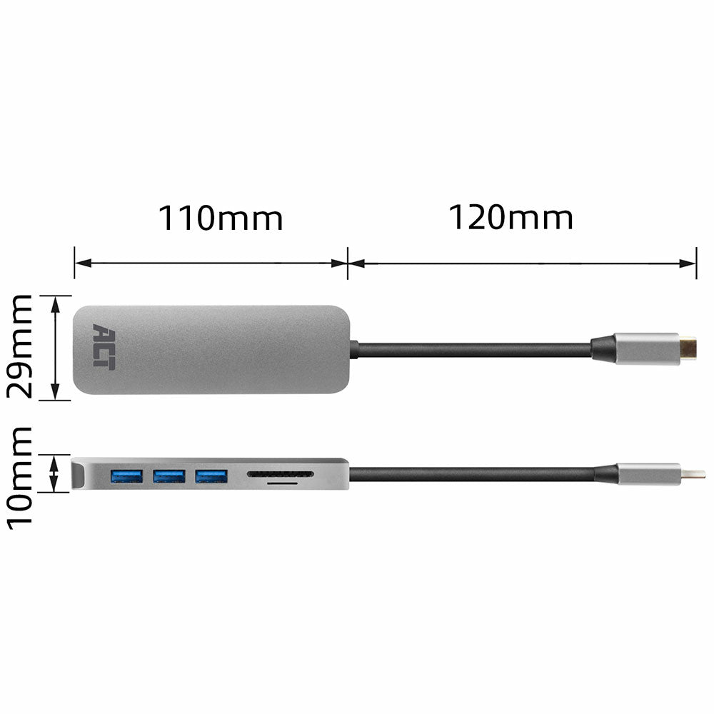 USB-C to USB-A Hub 3 ports with card-reader and PD Pass-through,                metal housing