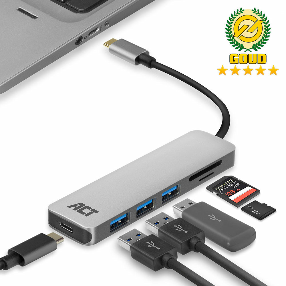 USB-C to USB-A Hub 3 ports with card-reader and PD Pass-through,                metal housing