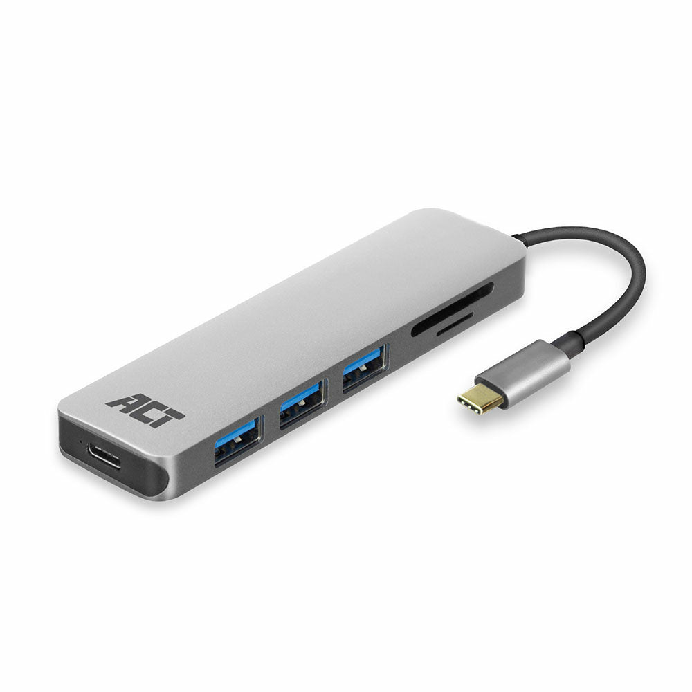 USB-C to USB-A Hub 3 ports with card-reader and PD Pass-through,                metal housing