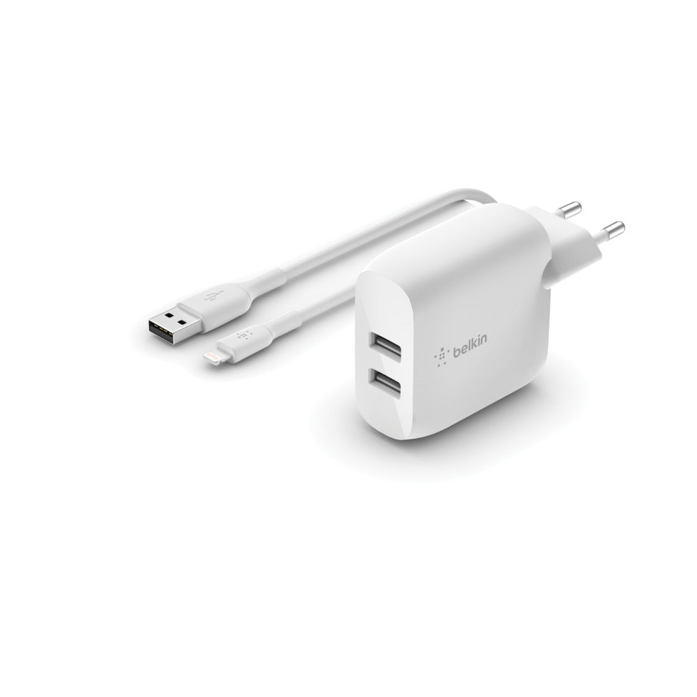 BELKIN Dual USB-A Wall Charger w/ 1M PVC A-LTG 24W WHT