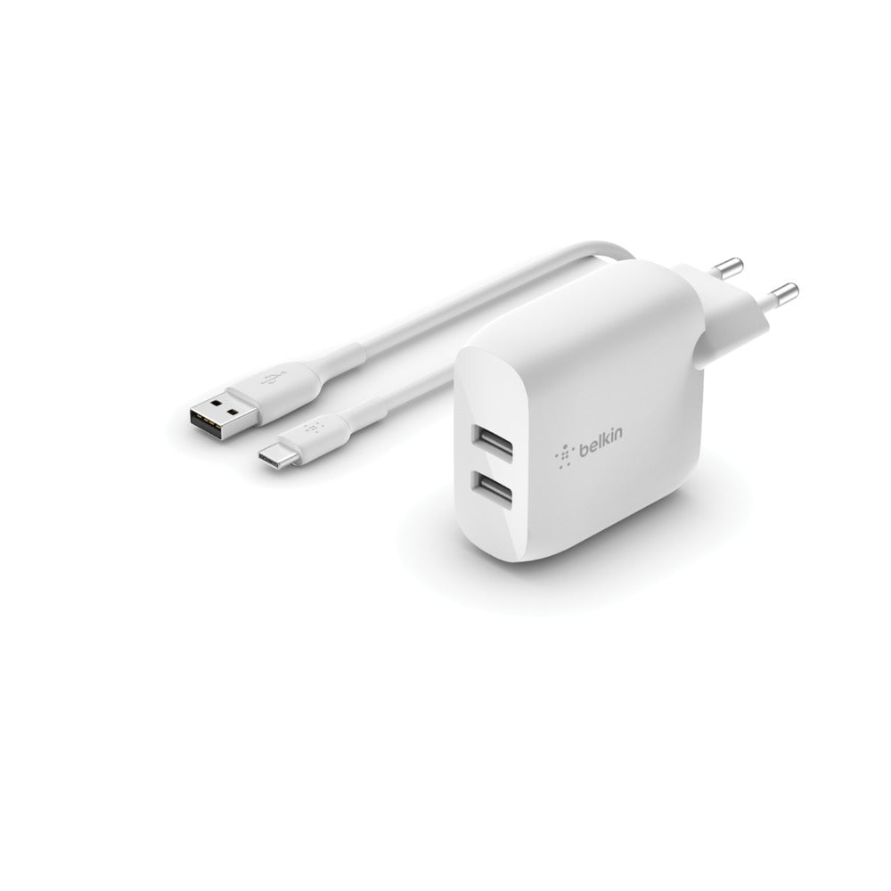 BELKIN Dual USB-A Wall Charger w/ 1M PVC A-C 24W WHT