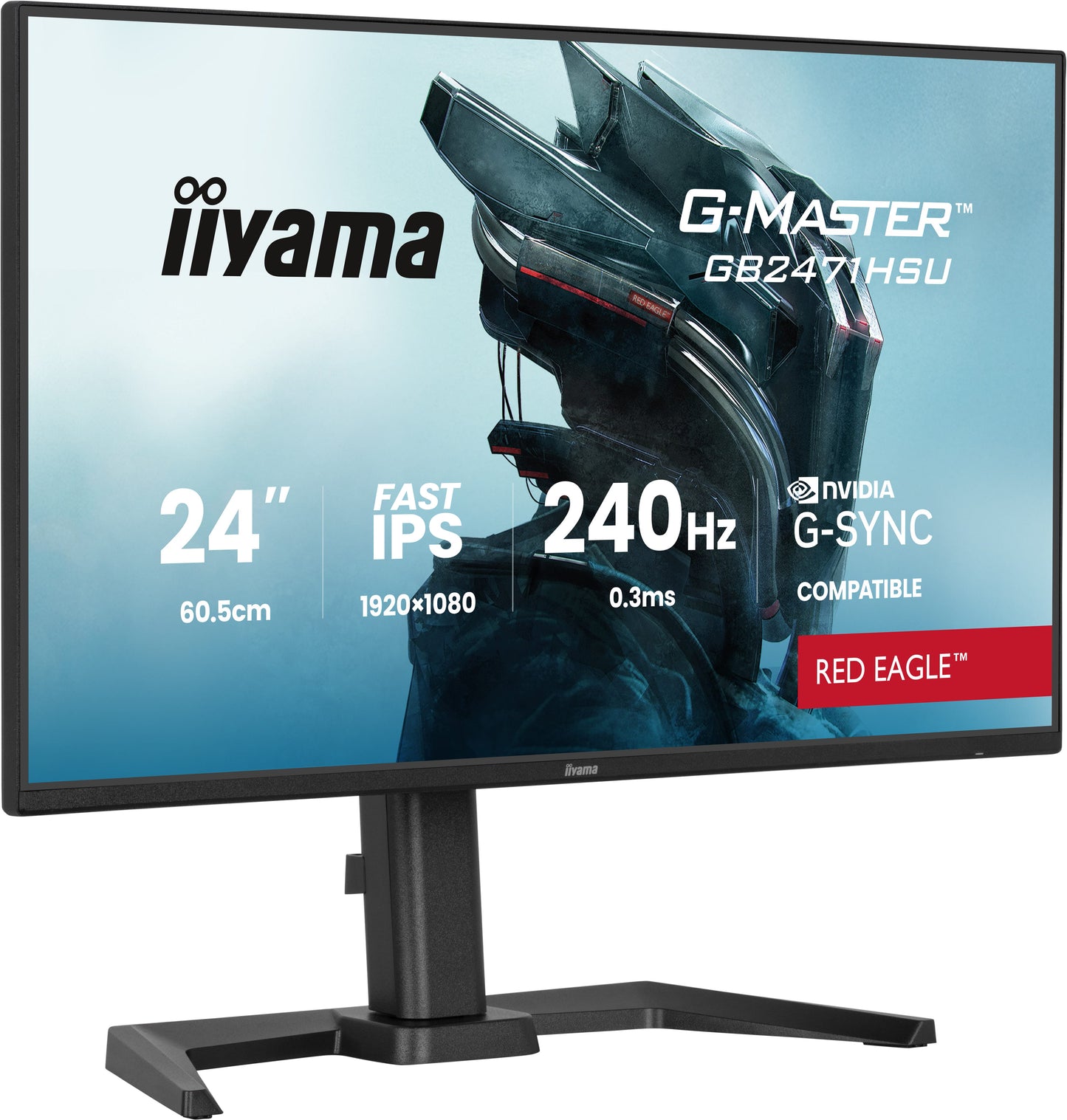 IIYAMA 24WIDE LCD, G-Master Red Eagle, 1920 x 1080, 240 Hz Fast IPS panel,USB-Hub, Pivot, Height Adjust.(15cm), 350 cd/m², 1000:1 Static Co