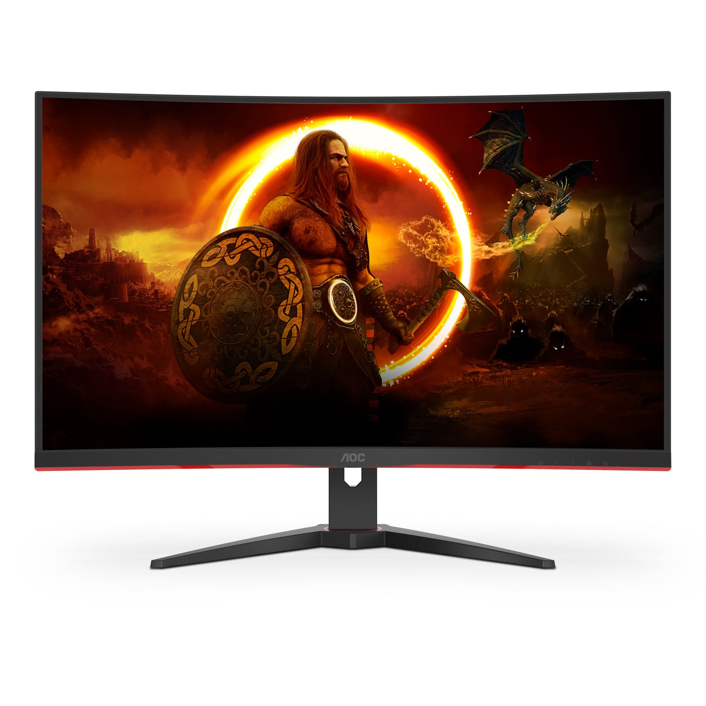 AOC Curved Gaming Monitor, 32inch, Full HD, VA Panel, 2x HDMI,   DisplayPort, 1ms, 240Hz, AMD FreeSync, narrow bezel, Black/Red