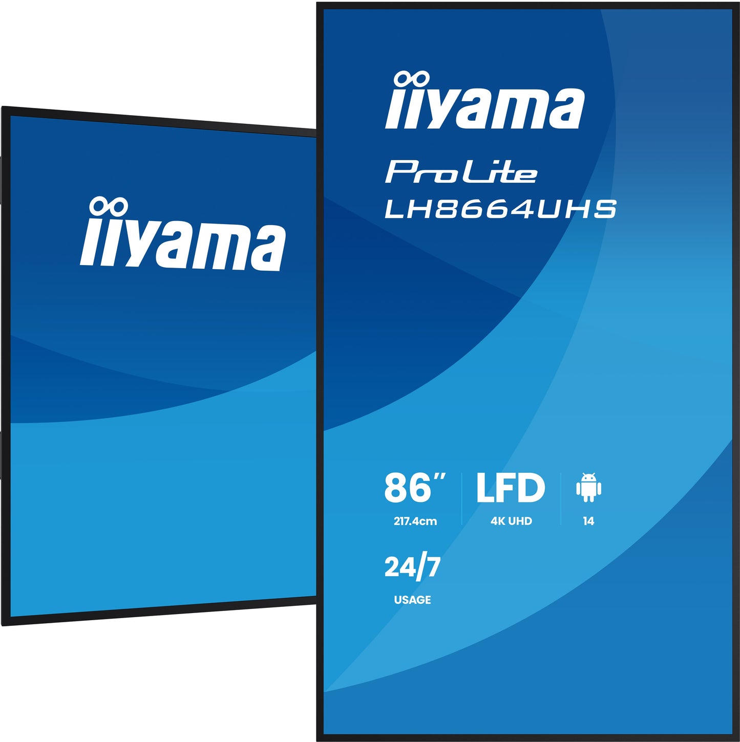 IIYAMA LH8664UHS-B3AG 86inch 3840x2160 UHD IPS panel Haze 25perc 500cd/m Landscape and Portrait Speakers 2x 10W 2x HDMI 1x USB-C DP