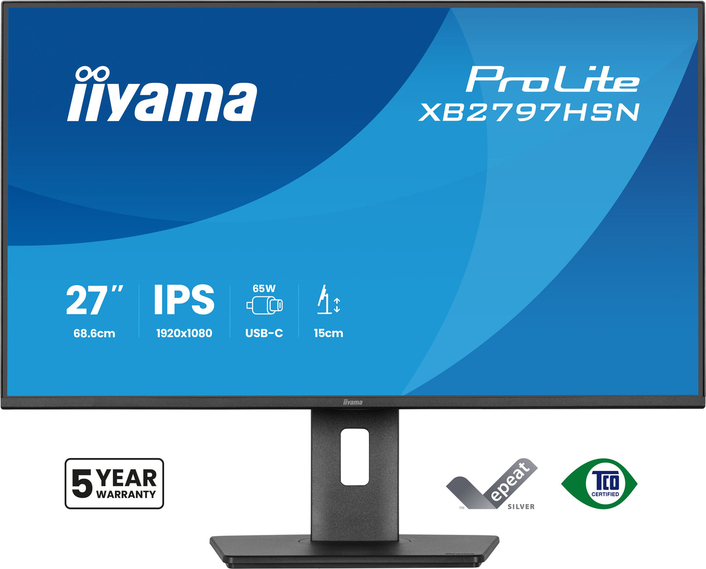 Iiyama Prolite XB2797HSN-B1 27WIDE LCD, 1920 x 1080, 100 Hz IPS panel, LED Bl., Adaptive Sync, USB-Hub (2xOut v3.2 +2xUSB-C(7,5 Watt)), Piv