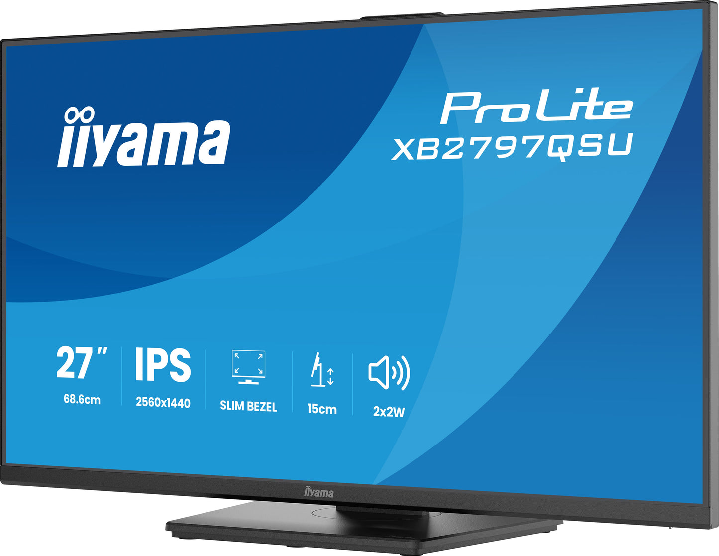 IIYAMA XB2797QSU-B1 27inch IPS QHD 4-side slim bezel EyeComfort 350cd/m2 4ms Speakers 2x HDMI DP 2xUSB 3.2 2xUSB Type-C 15cm Adj.