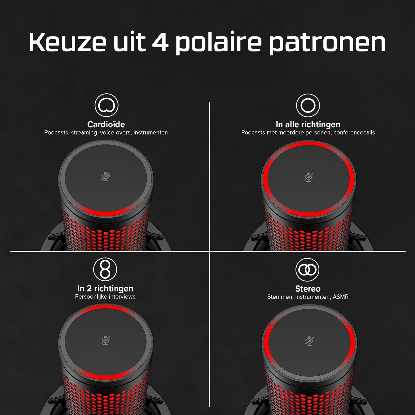 HyperX QuadCast 2 - USB Microphone (Zwart) - RGB Lighting Rood
