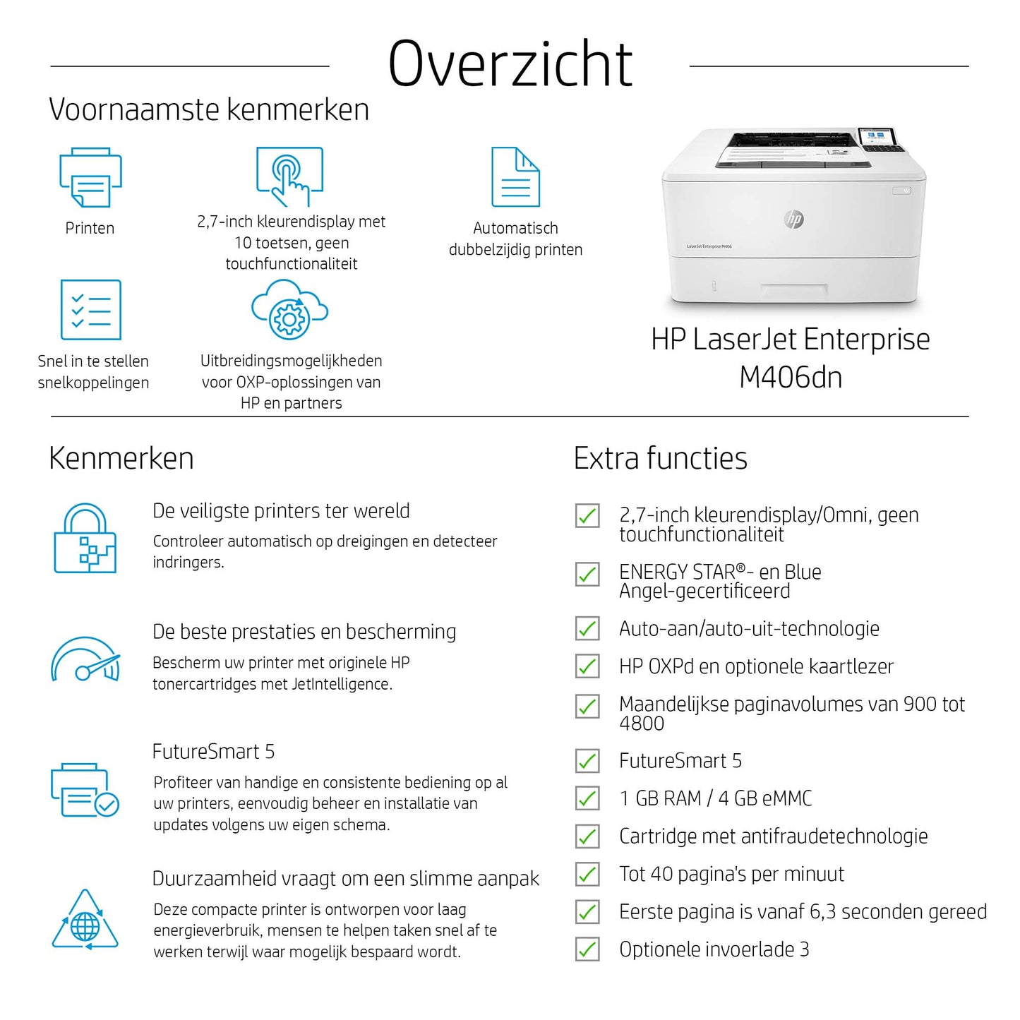 HP LaserJet Enterprise M406dn A4 mono Laser 38ppm