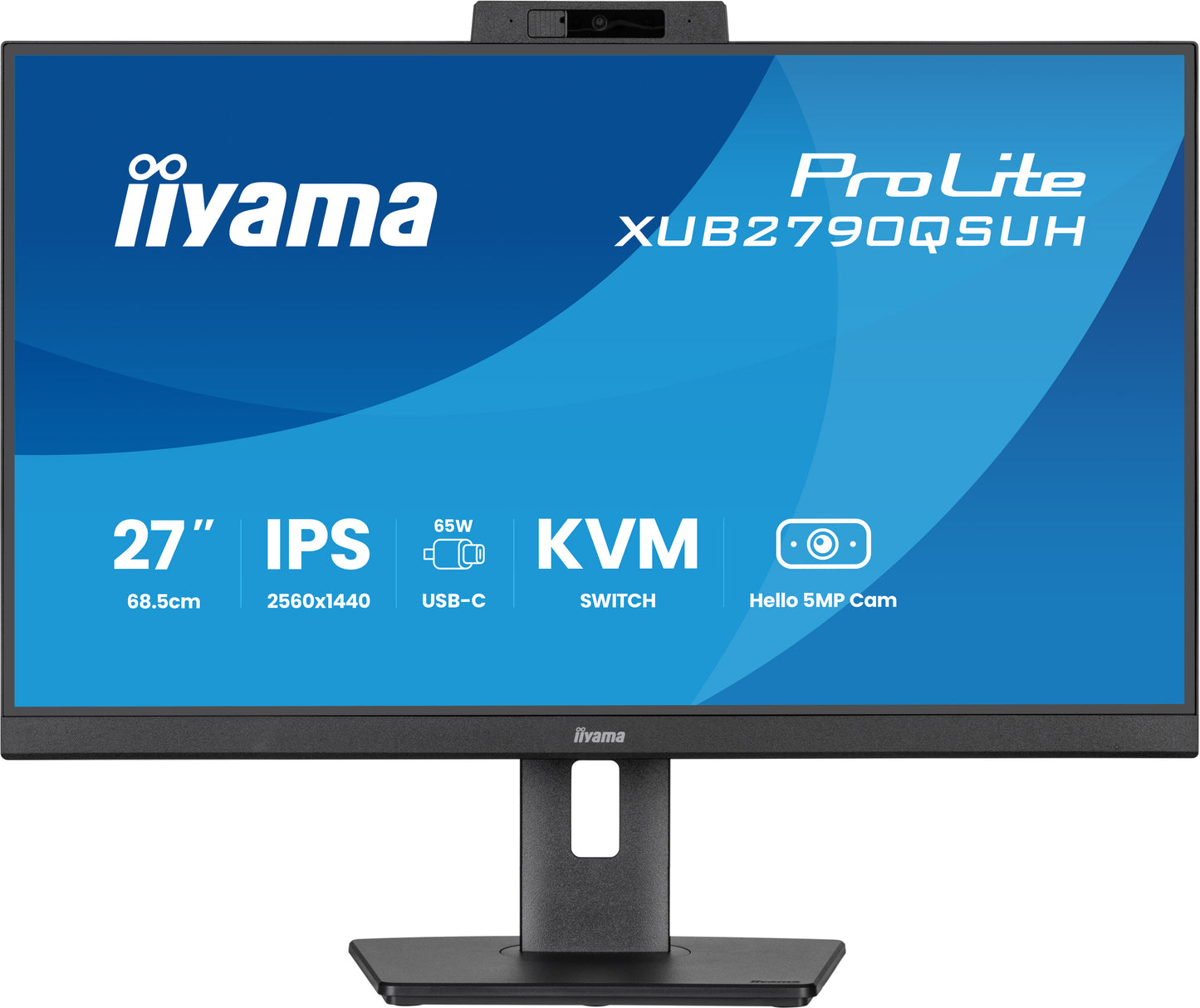 IIYAMA XUB2790QSUH-B2 27inch IPS-panel 2560x1440 100hz Windows Hello Webcam 5MP Auto Focus 15cm Height Adj. Stand 4ms 250