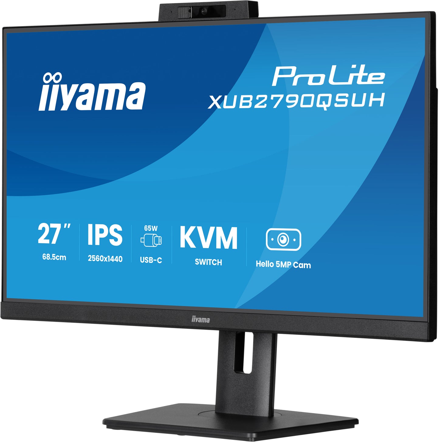 IIYAMA XUB2790QSUH-B2 27inch IPS-panel 2560x1440 100hz Windows Hello Webcam 5MP Auto Focus 15cm Height Adj. Stand 4ms 250
