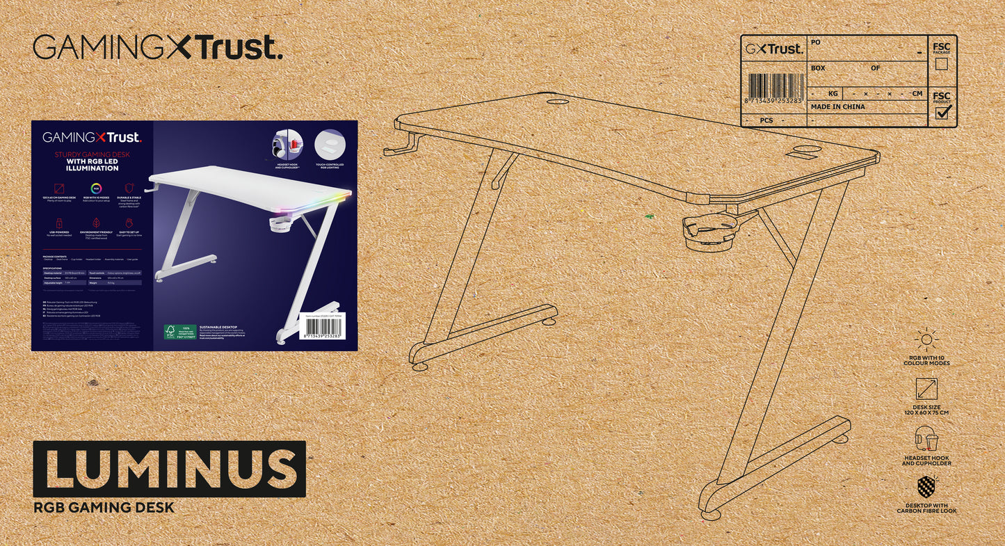TRUST GXT709W LUMINUS RGB GAMING DESK