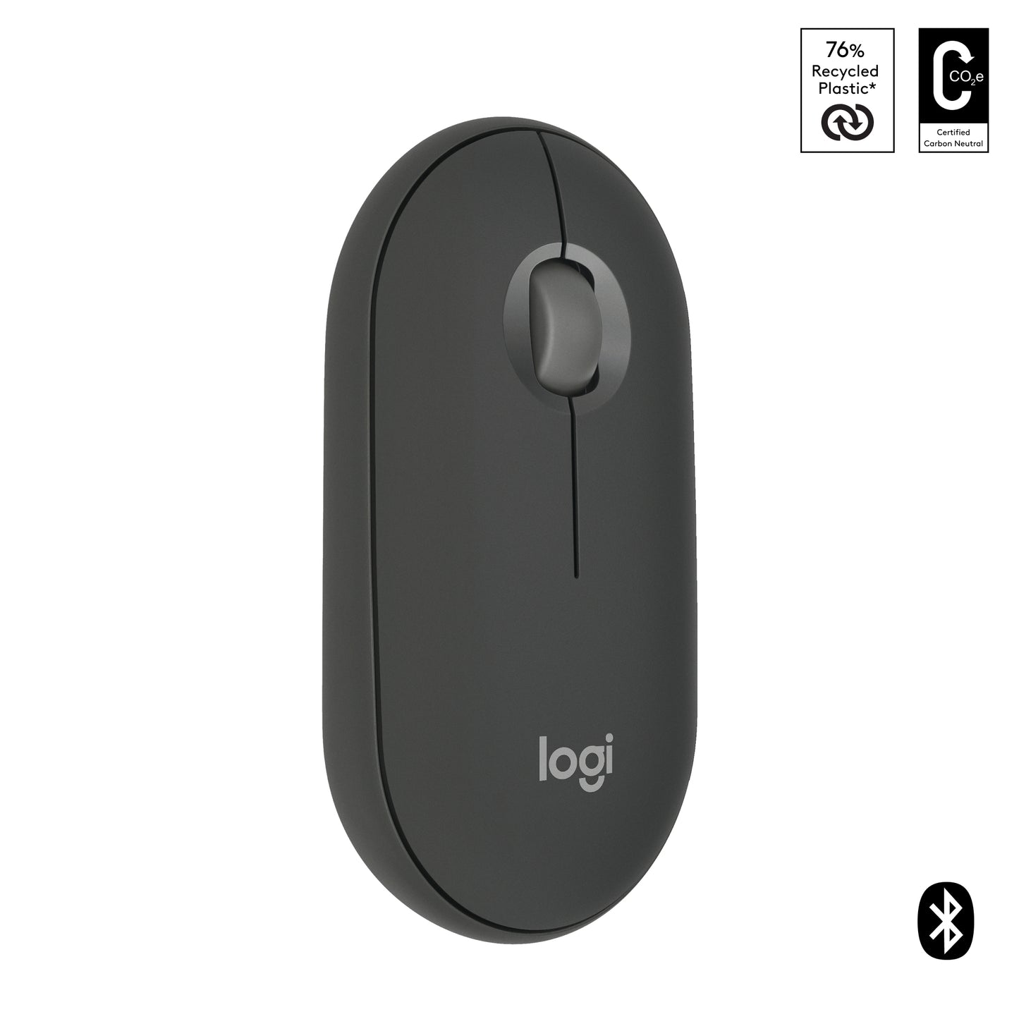 Logitech Pebble Mouse 2 M350s dunne draadloze Bluetooth-muis, Graphite, draagbaar, licht, aanpasbare knop, stil klikken, Easy-Switch, Window