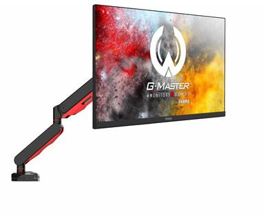 Gaming desk mount for single monitor with height adjustable gas spring. Deskmount with clamp or grommet. Monitor up to 9kg, VESA 75x75 or 10