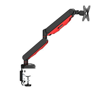 Gaming desk mount for single monitor with height adjustable gas spring. Deskmount with clamp or grommet. Monitor up to 9kg, VESA 75x75 or 10