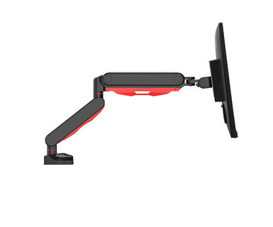 Gaming desk mount for single monitor with height adjustable gas spring. Deskmount with clamp or grommet. Monitor up to 9kg, VESA 75x75 or 10