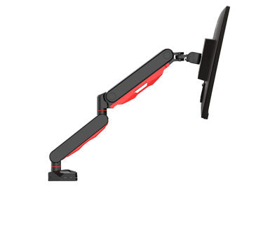 Gaming desk mount for single monitor with height adjustable gas spring. Deskmount with clamp or grommet. Monitor up to 9kg, VESA 75x75 or 10