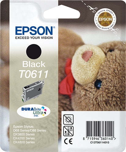 EPSON T0611 inktcartridge zwart standard capacity 8ml 250 pagina s 1-pack blister zonder alarm