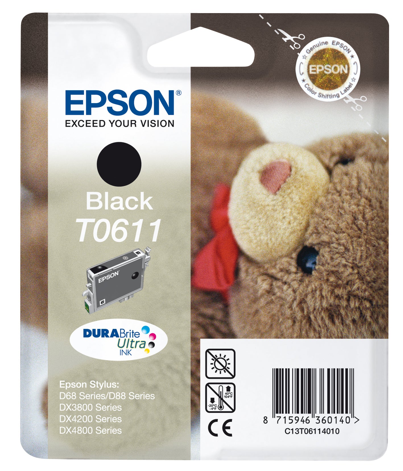 EPSON T0611 inktcartridge zwart standard capacity 8ml 250 pagina s 1-pack blister zonder alarm