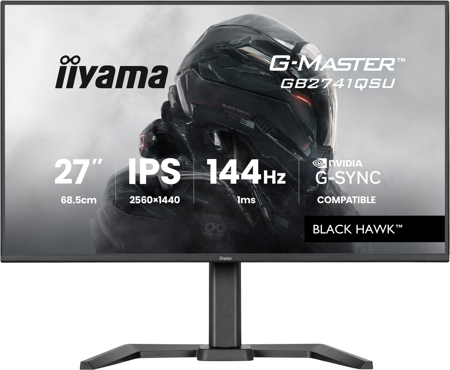 IIYAMA 27WIDE LCD, G-Master Black Hawk, 2560 x 1440, QHD  144 Hz IPS panel, LED Bl., USB-Hub,   Pivot, Height Adjust.(15cm), 350 cd/m², 150