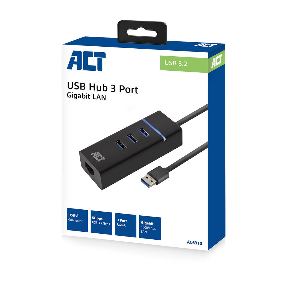 ACT USB 3.1 Gen1 (USB 3.0) Hub 3 port with Gigabit network port