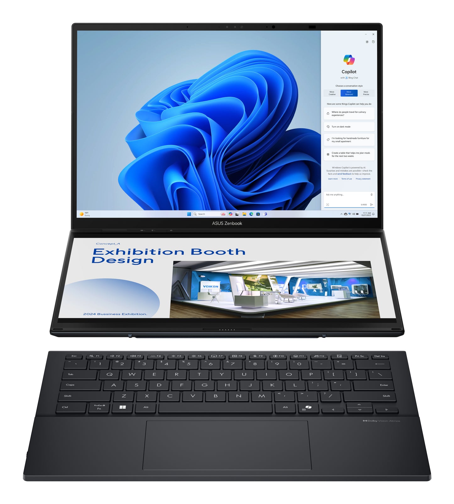 ASUS ZenBook Duo OLED UX8406CA-QL038W-BE, 14 FHD OLED, Intel Core Ultra 7 225H, 32GB, 1TB NVMe PCIe SSD, Intel Arc Graphics, W11H, Grey