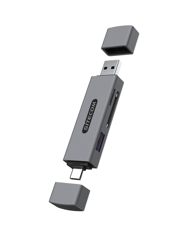 USB-A + USB-C Stick Card Reader with USB port