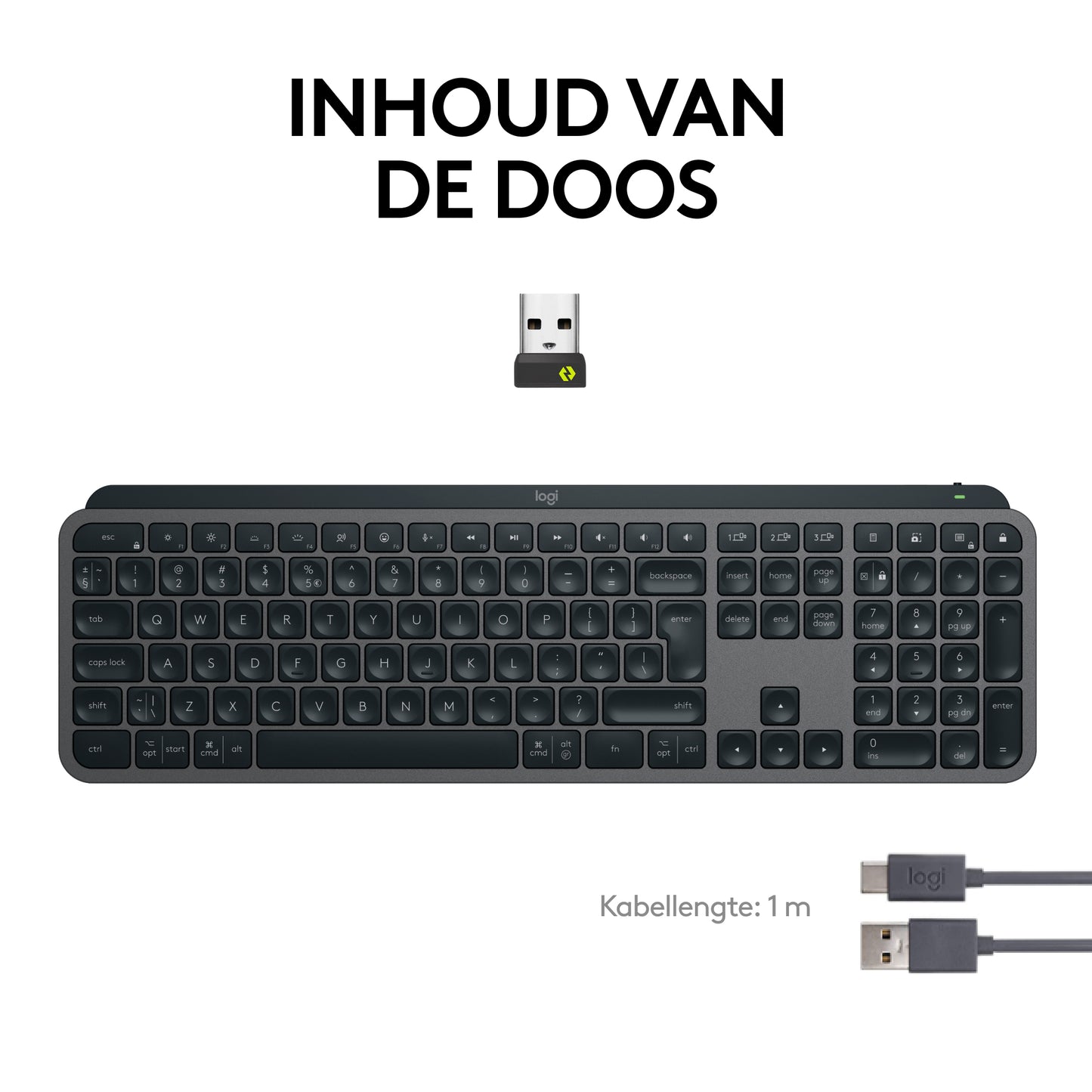 Logitech MX Keys S draadloos toetsenbord, BE Azerty, verlicht, Bluetooth, USB C oplaadbaar, voor Windows PC, Linux, Chrome, Mac