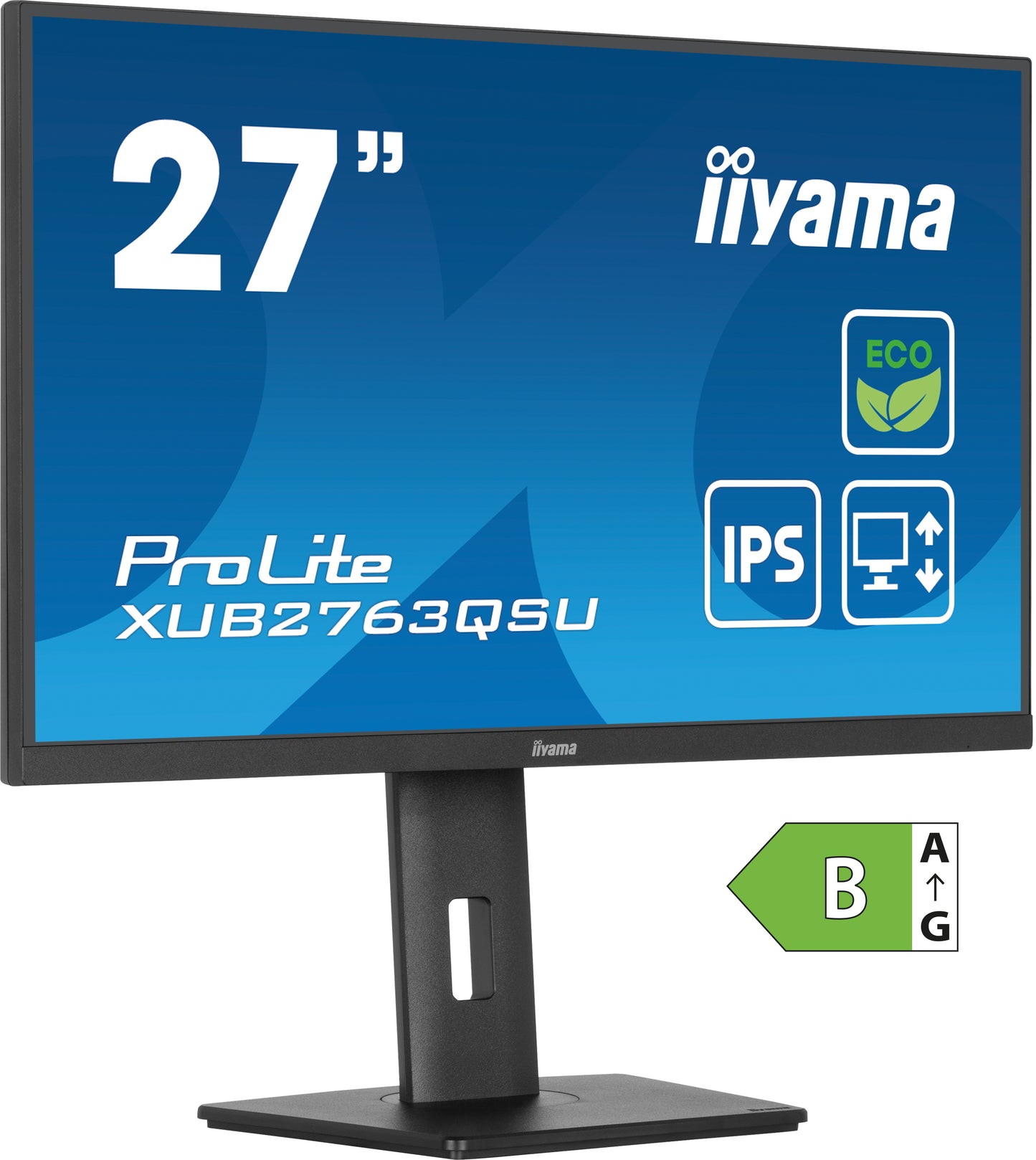 IIYAMA XUB2763QSU-B1 Green Choice 27inch IPS WQHD 100Hz 350cd/m2 2ms HDMI DP 2xUSB 3.2 SpeakersFreeSync 15cm Height Adj. Stand