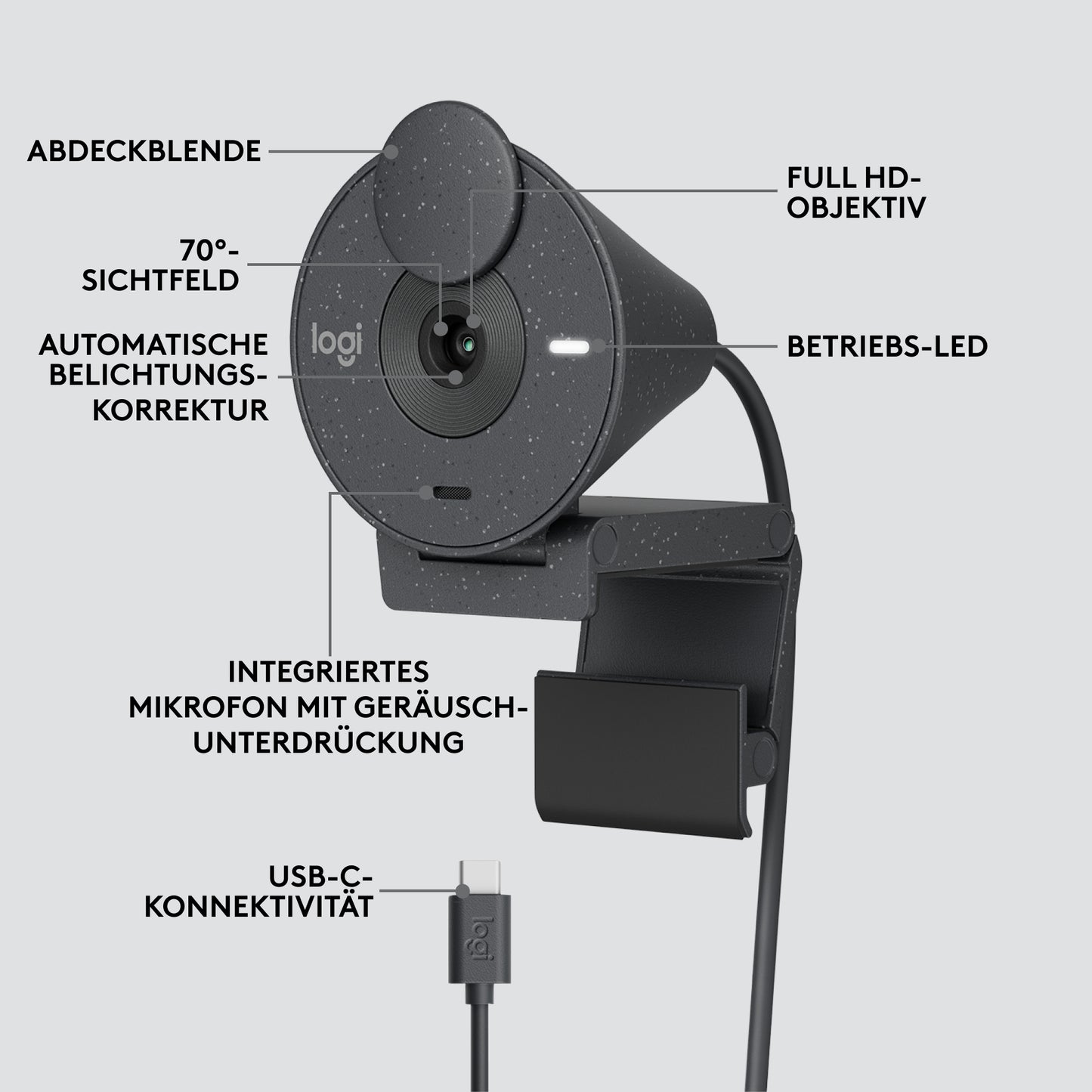 Logitech Brio 300 Full HD Webcam met Afdekbare Lens, Microfoon met ruisonderdrukking, USB-C