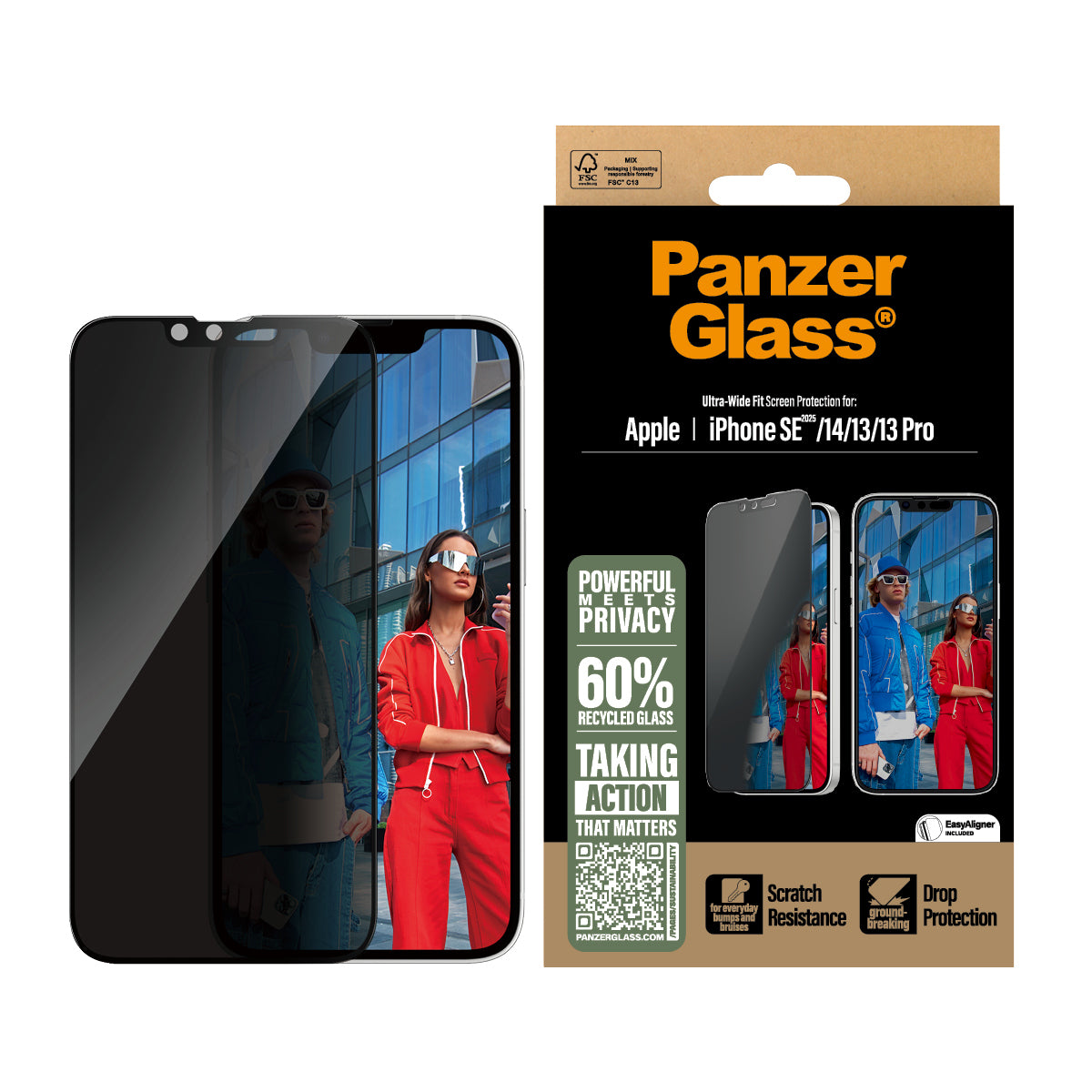 PanzerGlass Privacy Screen Protector iPhone 16e 14 13 13 Pro Ultra-Wide Fit w. Aligner