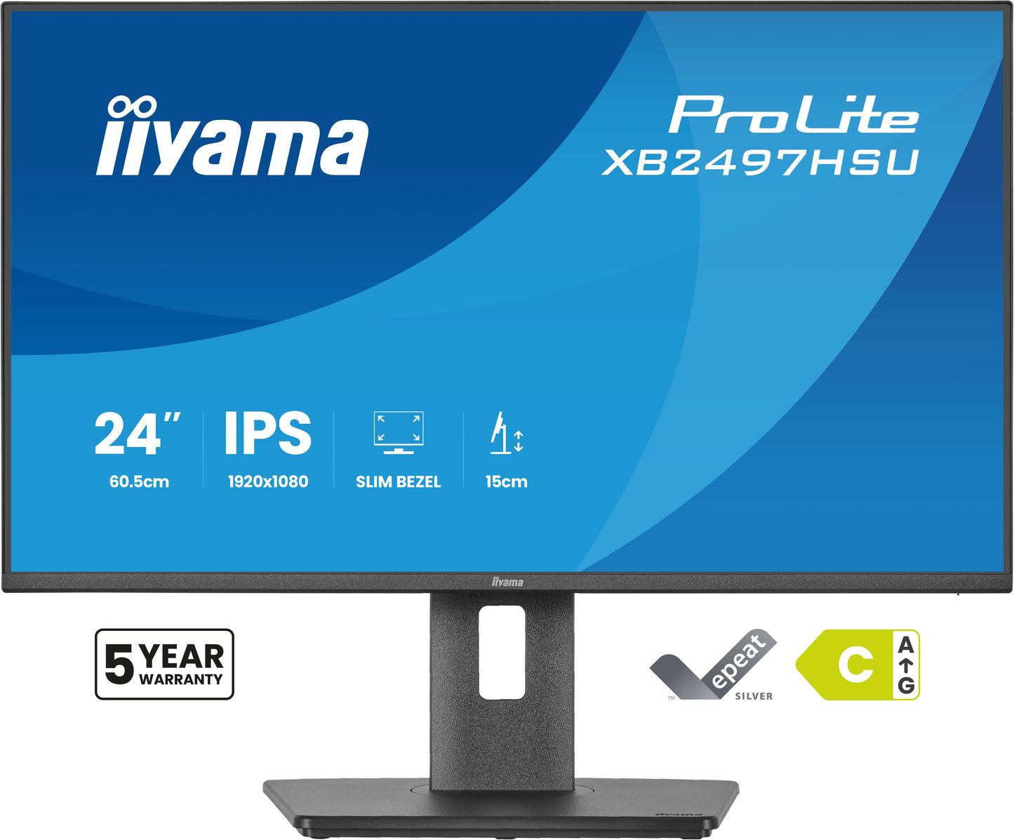 IIYAMA 24inch IPS-panel 1920x1080 120Hz EyeComfort 15cm Height Adj. Stand 350cd/m2 Speakers HDMI DisplayPort 1ms MPRT USB 2x