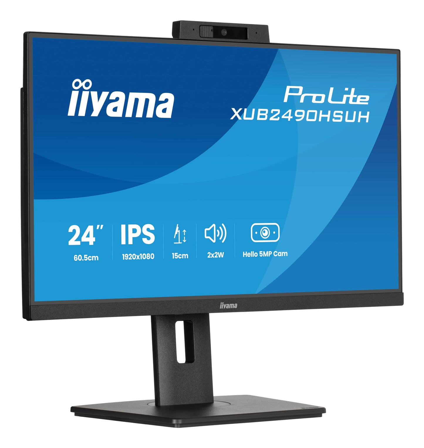 IIYAMA 24WIDE LCD, 1920 x 1080, IPS panel, LED Bl., Built-in 5 MP Windows Hello Webcam & Microphone, Adaptive Sync, USB-Hub (3xOut v3.2), H