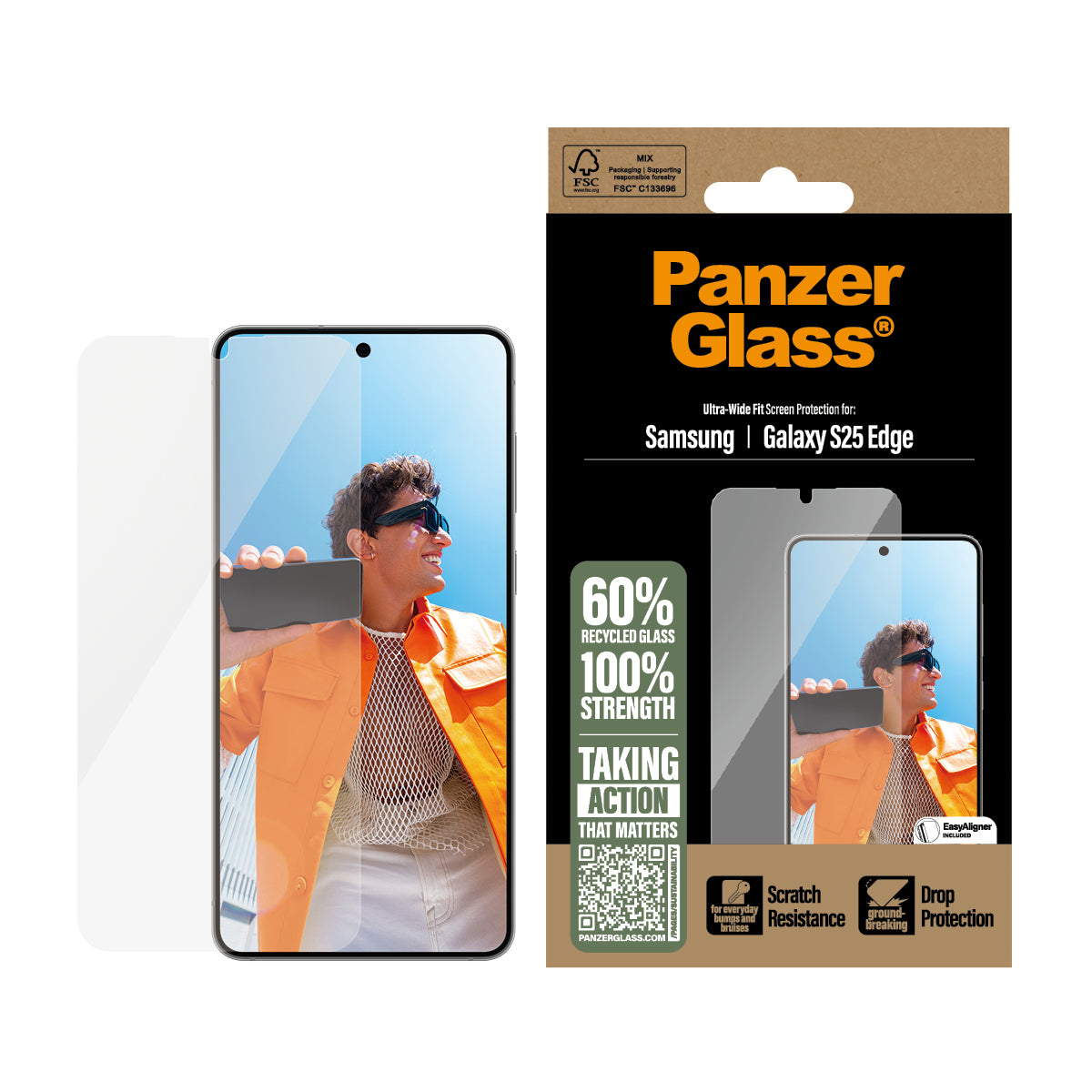 PanzerGlass Screen Protector Ultra-Wide Fit - Clear - Samsung Galaxy S25 Edge