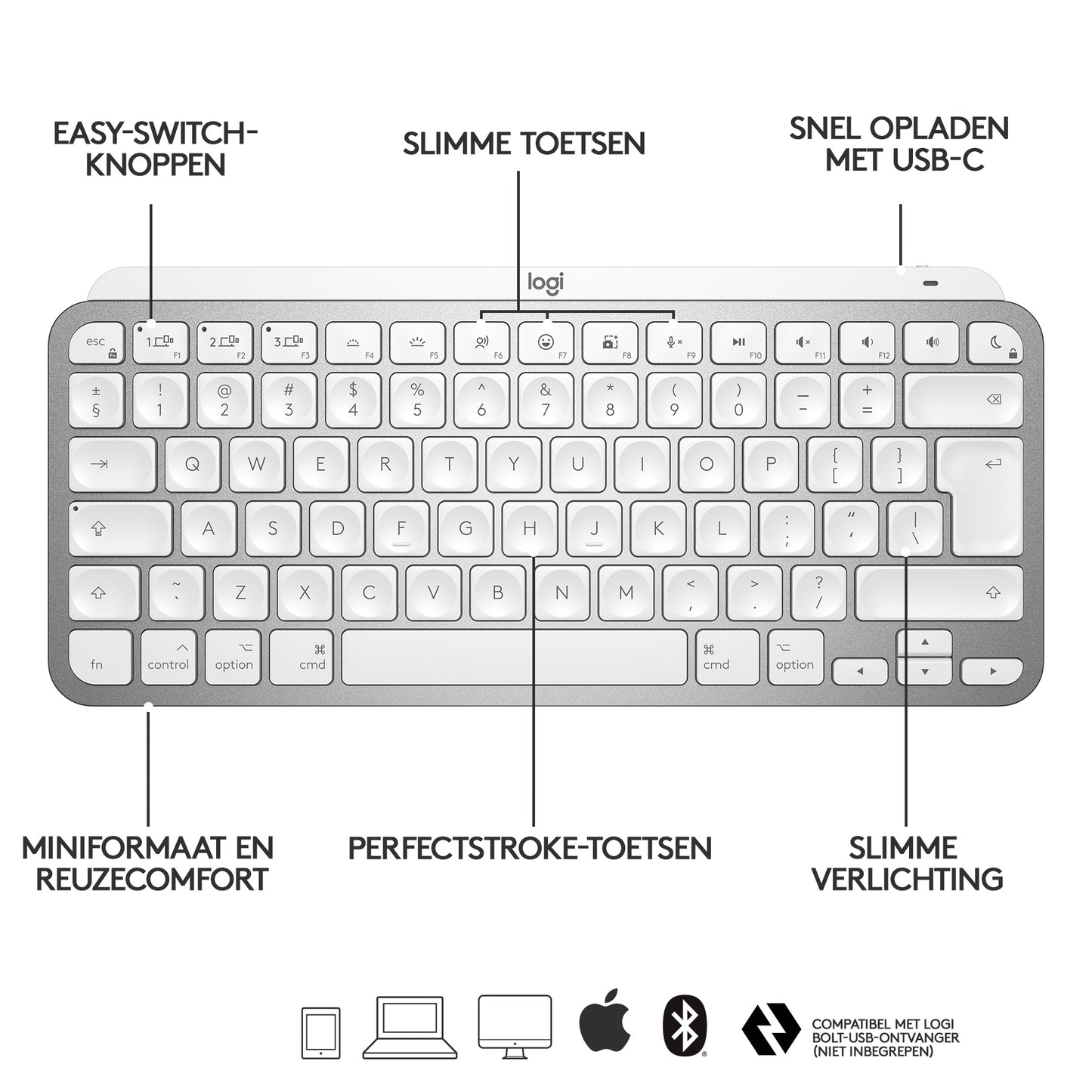 Logitech MX keys Mini FOR MAC Wireless Illuminated, Pale Grey, FR azerty