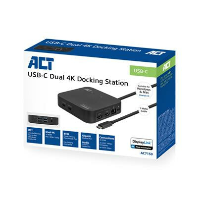 ACT USB-C Docking Station 4K, for 2 HDMI monitors, DisplayLink, compact model