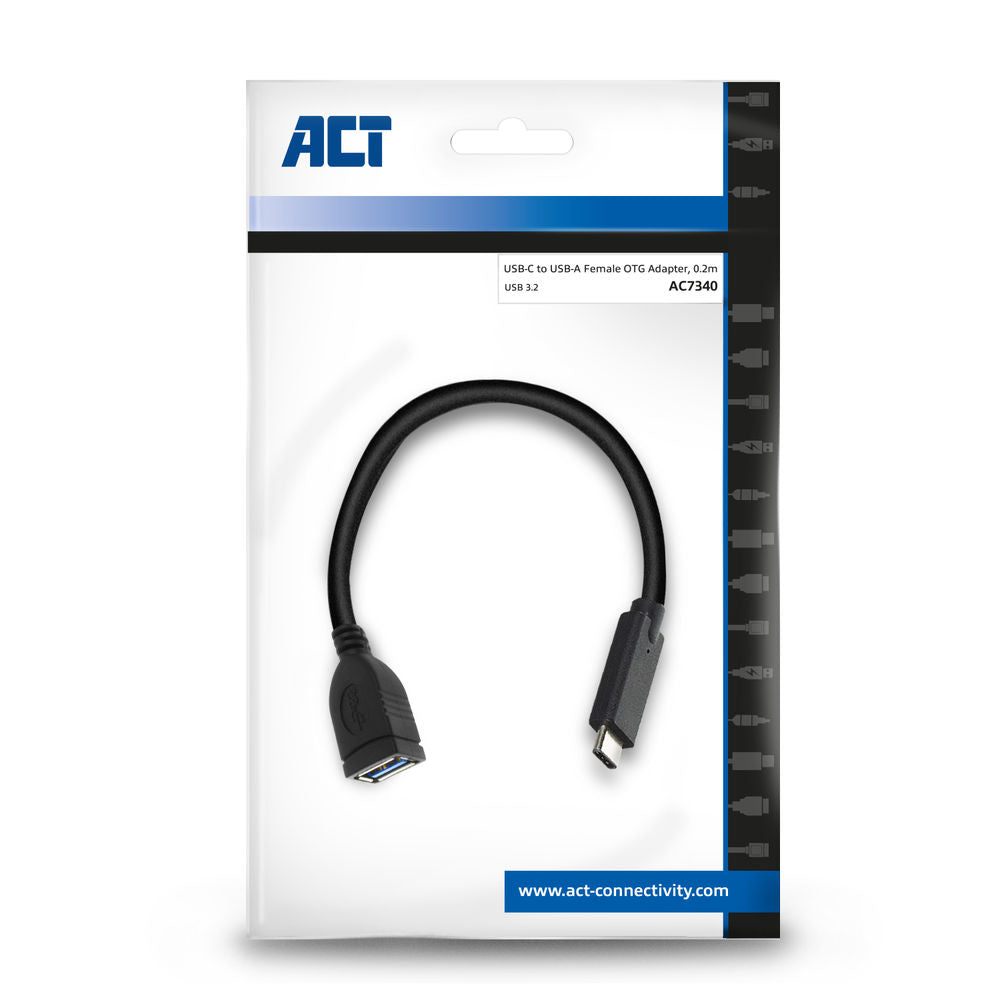 ACT USB 3.2 Gen2 OTG kabel C male - A female 0,2 meter, Zip Bag