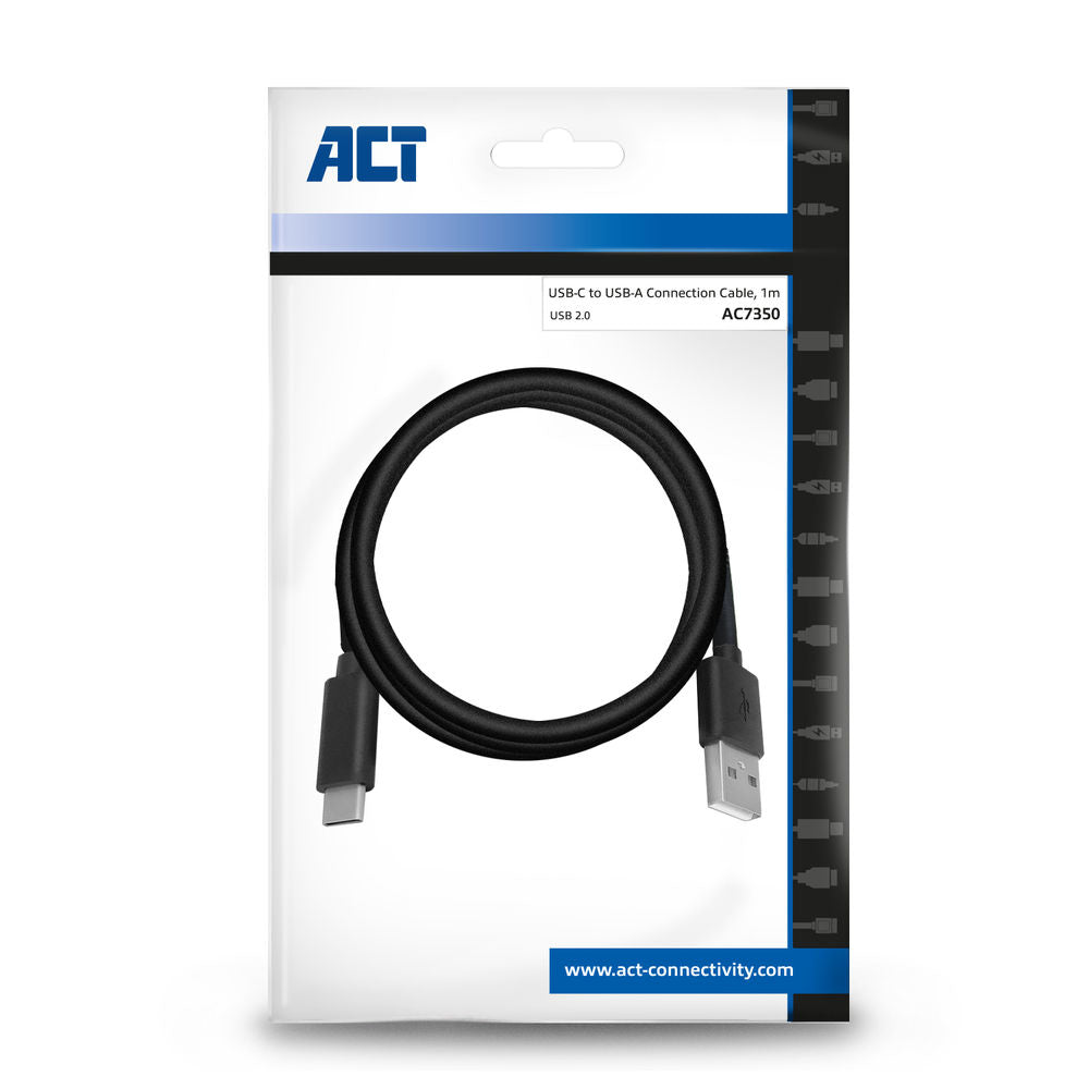 ACT USB 2.0 aansluitkabel cable C male - A male 1 meter, Zip Bag