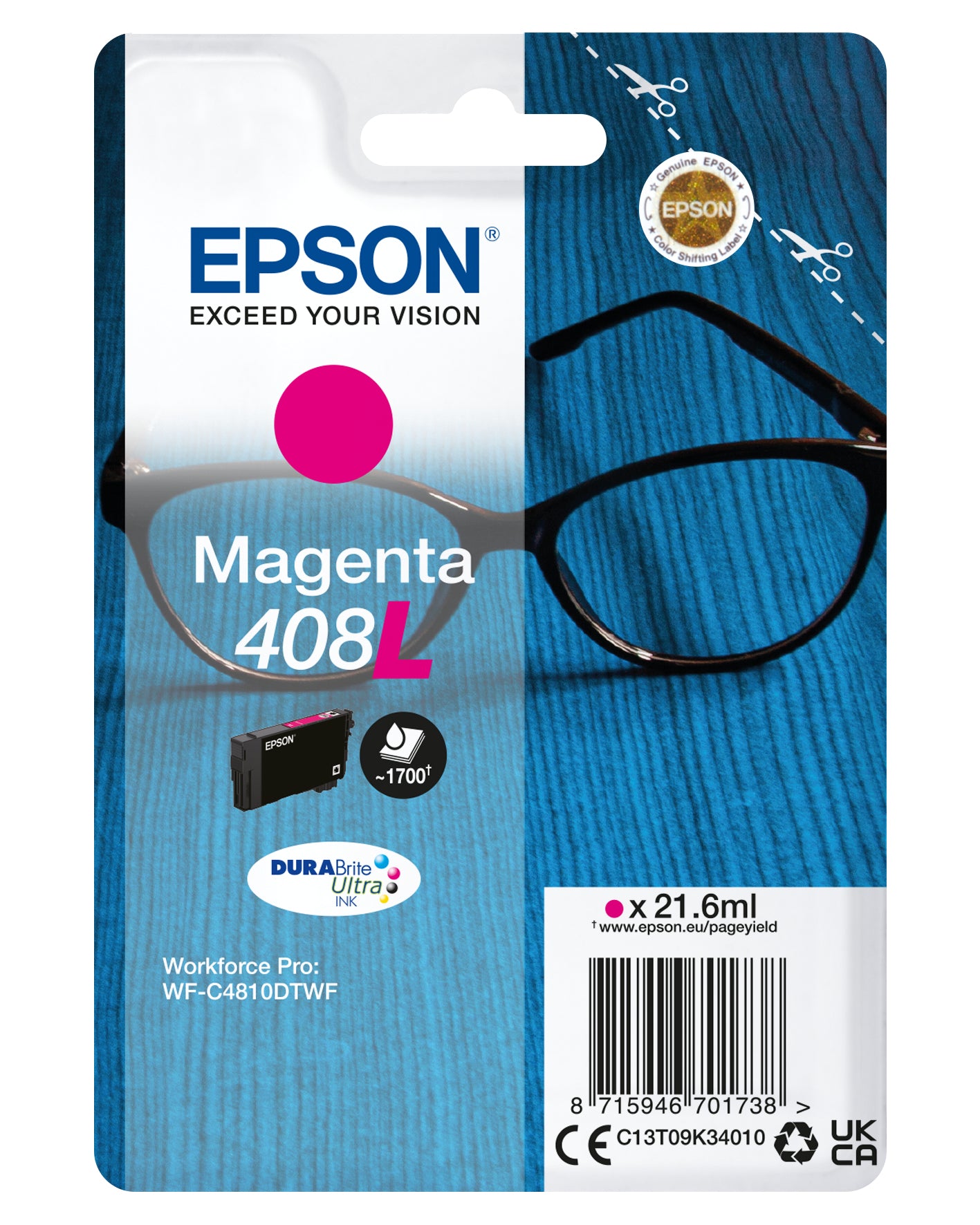 EPSON Singlepack Magenta 408XL DURABrite Ultra Ink