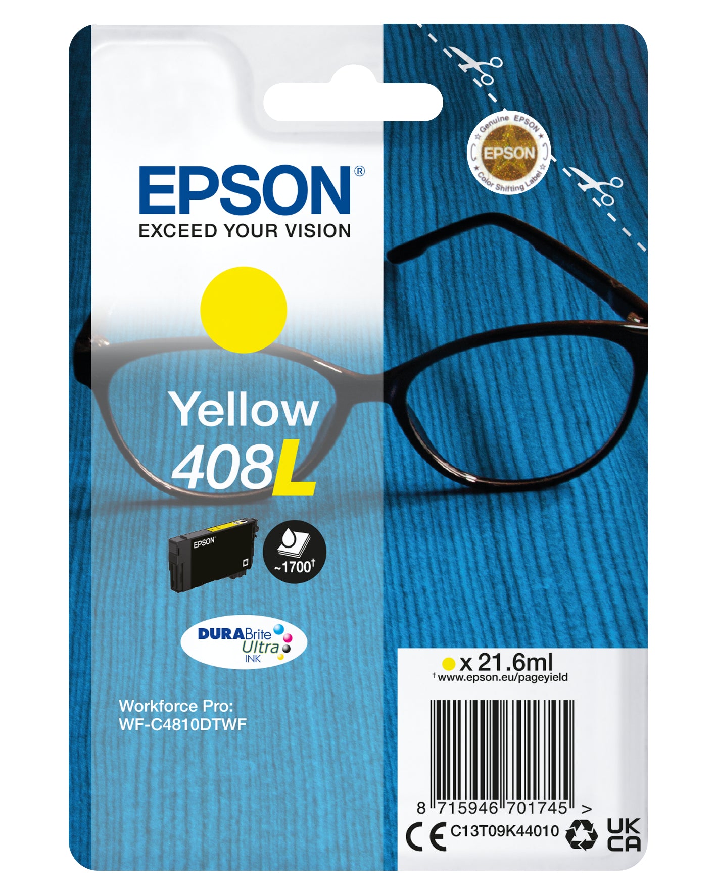 EPSON Singlepack Yellow 408XL DURABrite Ultra Ink